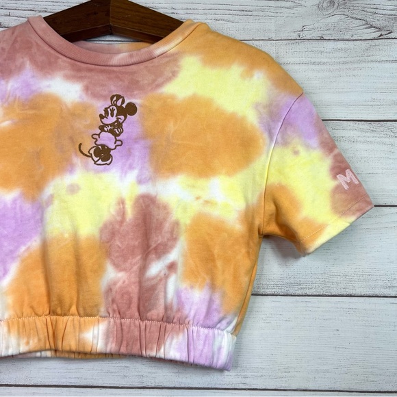 Disney Minnie Mouse Tie Dye Crop Short Sleeve Embroidered Size M - Picture 3 of 11